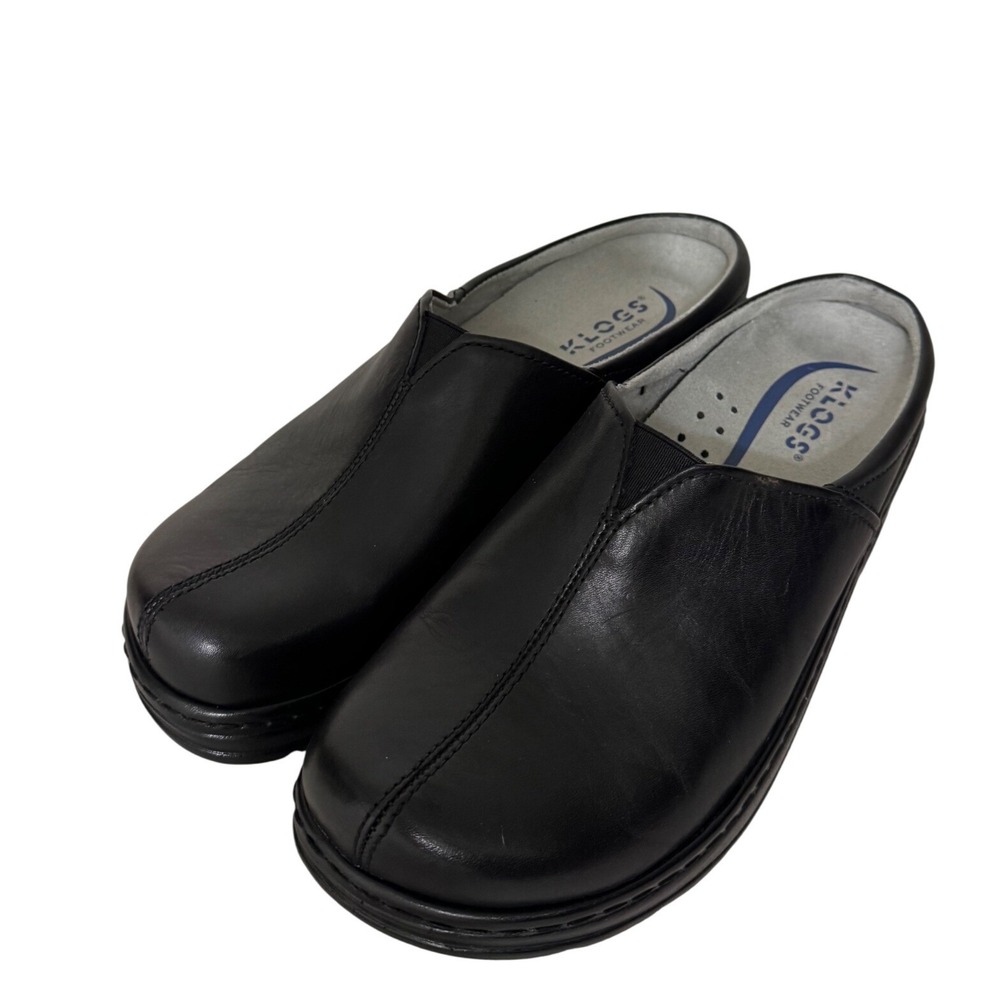 Klogs Leather Black Slip On Clogs 10W Black